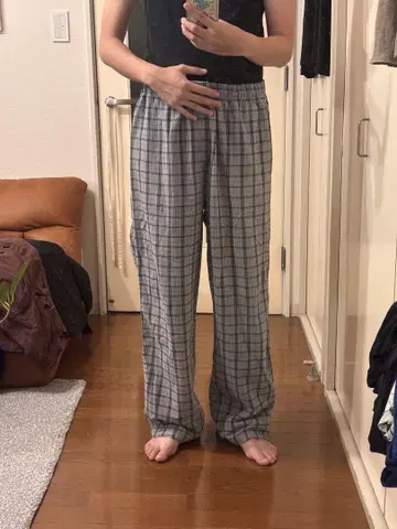 구제 의류 체크 팬츠
