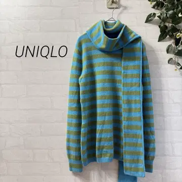 [UNIQLO] 캐시미어 머플러 포함 보더 터틀넥 니트 그린 x 파랑