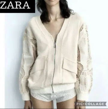 [ 새상품 ] ZARA 레이스 소매 니트 블루종 집업 봄/가을 완판템
