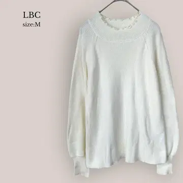 LBC 하이넥 리브 니트 볼륨 슬리브 아이보리 M