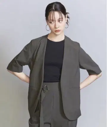 BEAUTY&YOUTH 폴리에스테르 블렌드 하프 슬리브 자켓