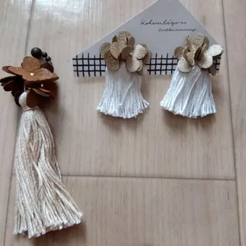 핸드메이드 작가님 가죽 꽃 태슬 이어커프 & 귀걸이 세트