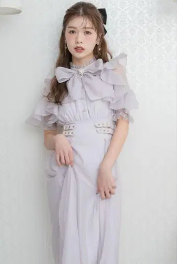 couture BY ROJITA 보타이 리본 시어 원피스 퍼플