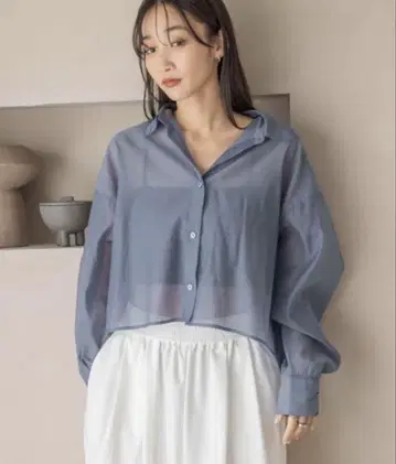 [ 완판템 ] 로리즈팜 시어 셔츠 롱 블루