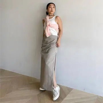 새상품 SeaRoomlynn TUCK 슬릿 롱 스커트 카키 M