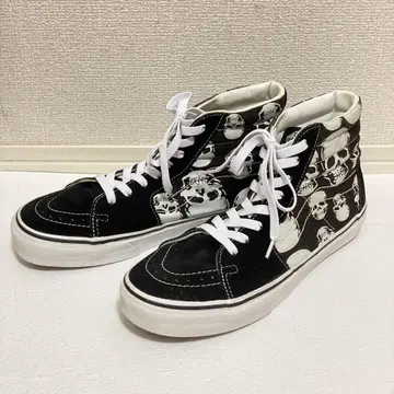 [독특한 패턴] VANS 반스 스케이트 하이 블랙 스컬 패턴 27cm