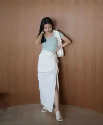 새상품 SeaRoomlynn TUCK 슬릿 롱 스커트 화이트 M
