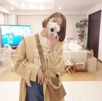 APRILY 2Way 마블 체인 백 베이지