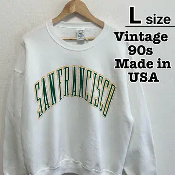 USA제 90s 맨투맨 L 화이트 그린 프린트 샌프란시스코