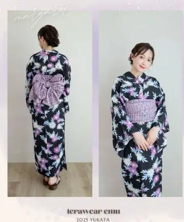 terawear emu 유카타 오비 세트 블랙 베이스 마가렛 테라 씨