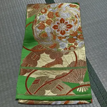 화려한 꽃무늬 후쿠로 오비 그린 컬러