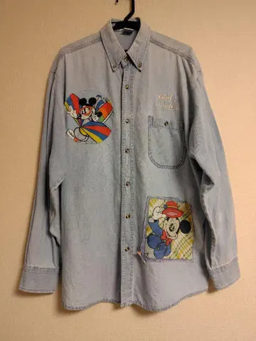 [ 초레어 ] 90s 빈티지 미키마우스 데님 셔츠 긴팔