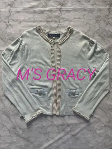 엠즈 그레이시 M'S GRACY 스카이블루 니트 가디건 펄 장식
