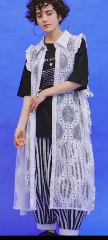 레이스 무늬 롱 베스트 프리 사이즈
