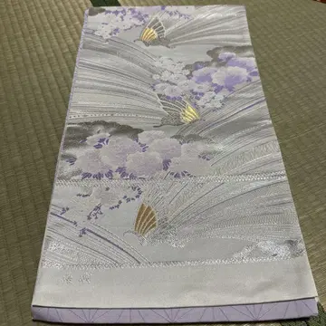 [새상품급] 연보라색 꽃과 부채 무늬 후쿠로 오비