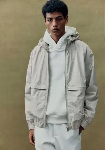 H&M 남성용 루즈핏 나일론 윈드 브레이커 라이트 베이지