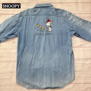 구제 의류 스누피 자수 데님 긴팔 셔츠 SNOOPY PEANUTS