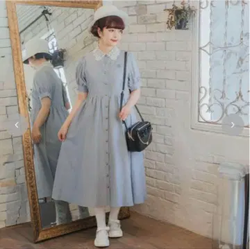 시마무라 아오키 미사코 레이스 카라 스트라이프 셔츠 원피스 새상품 미사용