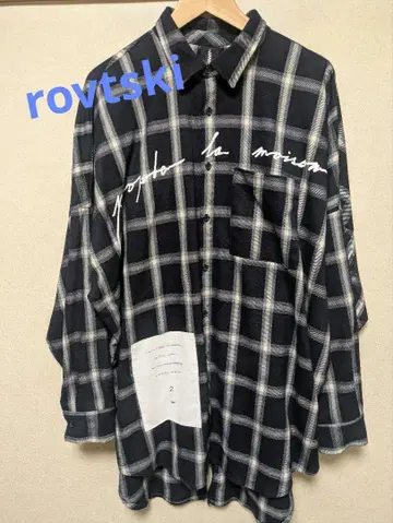 rovtski 로프트 스키 긴팔 셔츠 네이비 체크 무늬 오버 사이즈