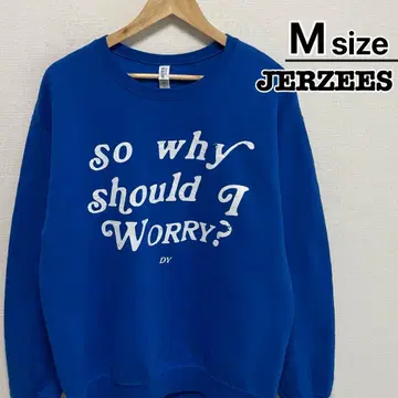 JERZEES 맨투맨 M 블루 파랑 프린트 문자 그래픽 속기모