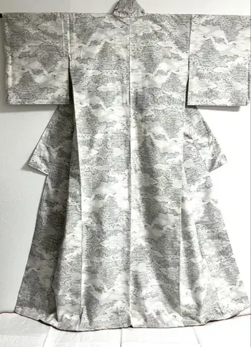 화이트 오시마 명주 이중 기모노 순수 실크, 안감도 오시마
