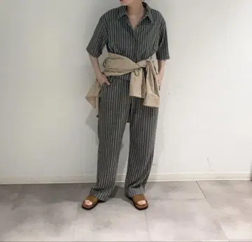 파일 자카드 스트라이프 셔츠 & 팬츠 세트