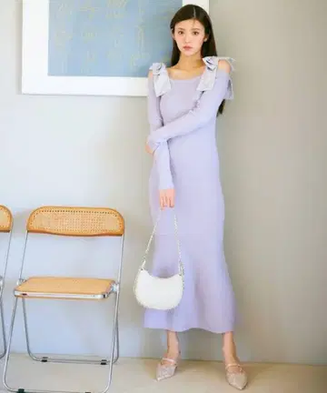 ROYAL PARTY 펄 리본 오프숄더 원피스
