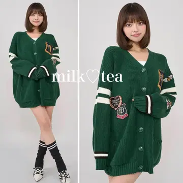 택 포함 새상품 다리치 칼리지 와펜 V넥 니트 가디건 그린