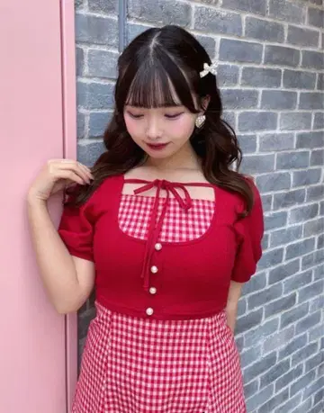 evelyn 리본 체크 미니 OP 원피스