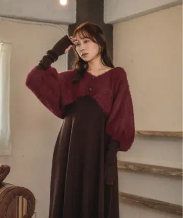 mideal 마이딜 샤기 볼레로 세트 볼륨 슬리브 원피스