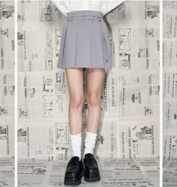 Darich 더블 벨트 플리츠 미니 스커트 GRY