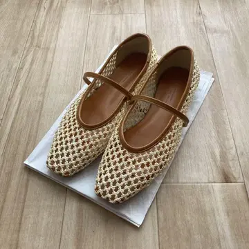 유나이티드 애로우즈 스퀘어 넷 스트랩 플랫슈즈 23cm