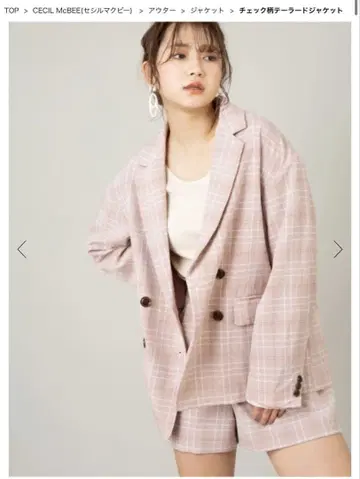 CECIL McBEE 체크 무늬 테일러드 자켓 셋업 핑크