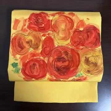 레어 작가 손그림 장미 무늬 시오제 나고야 오비