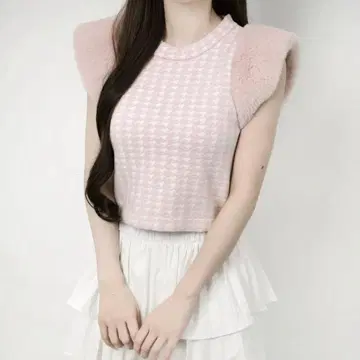 루미뇽 Houndstooth fur knit top 핑크