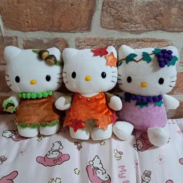 키티 봉제 인형 가을 코디 3개 세트 산리오 밤 단풍 포도