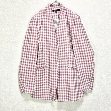 노카라 자켓 / 깅엄 체크 쇼와 레트로 벨트 후프 싸개 버튼