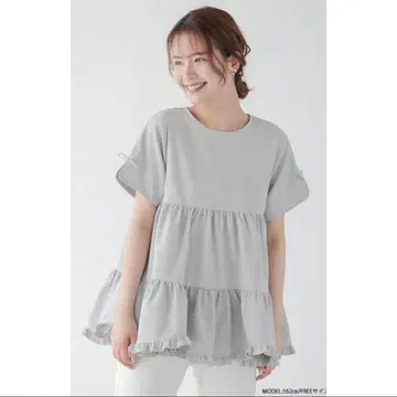 fitmore 핏모어 슬릿 슬리브 밑단 프릴 티어드 반팔 상의