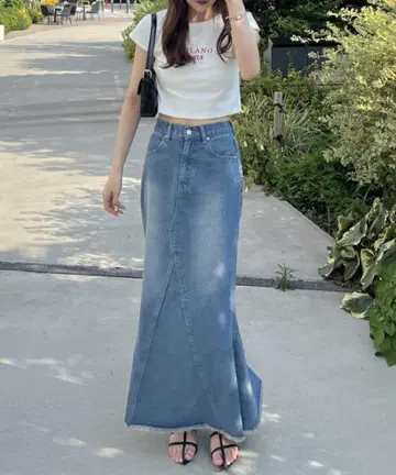 오리지널 패치 포함 머메이드 데님 롱 스커트 nelliy.