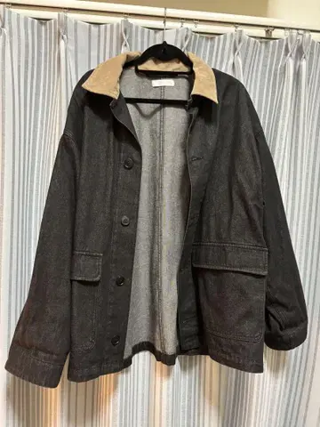 다크 그레이 코듀로이 옷깃 데님 자켓