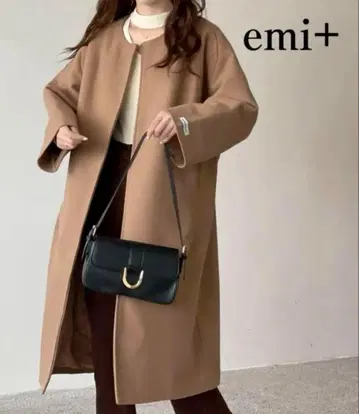 컨디션 최상 [ emi+ ] 노카라 볼륨 롱 코트 라이너 포함 베이지 F
