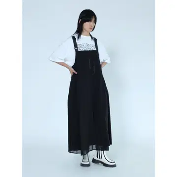 [ LASUD ] 롱 원피스 오버롤 스커트 패션 아이템 블랙