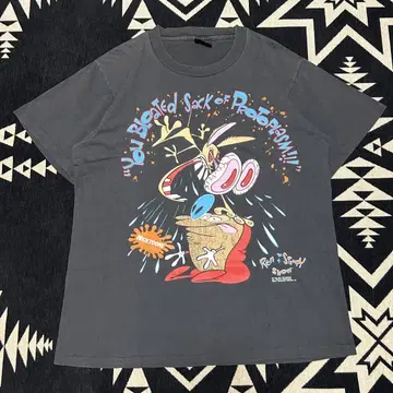 레어 90s 렌과 스팀피 T셔츠 USA제 Ren&stimpy 블랙