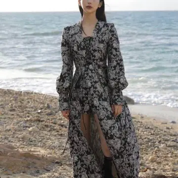 meltthelady 플라워 재규어 롱 원피스