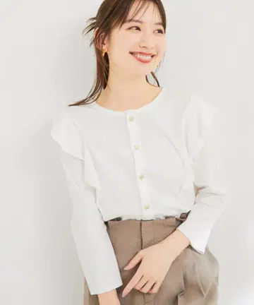 접촉 냉감 워셔블 [ 앞뒤 2WAY ] 실켓 프릴 어레인지 상의 vis