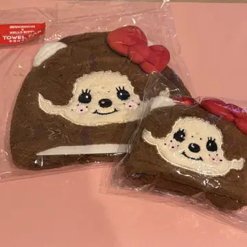 미사용 새상품 몽치치 x 헬로키티 타월 캡 손수건 마스코트 타월