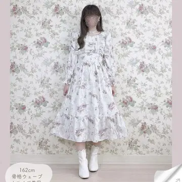 시마무라 melume 핀턱 프릴 꽃무늬 원피스 S 연한 복숭아색