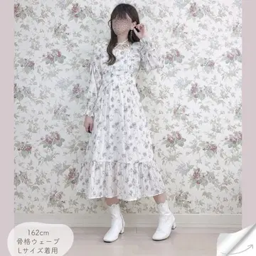 시마무라 melume 핀턱 프릴 꽃무늬 원피스 S 사이즈 라이트 브라운