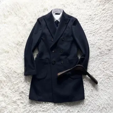 [ 새상품급 ] LARDINI 캐시미어 울 네이비 더블 체스터 코트 46