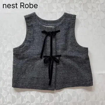 nest Robe 린넨울 트윌 베스트 벨로아 리본 베스트 그레이